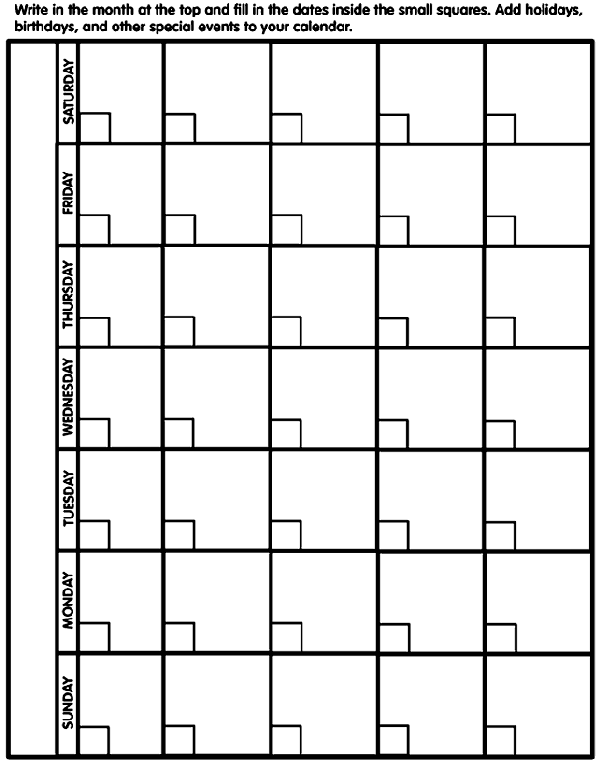 Calendar Coloring Page